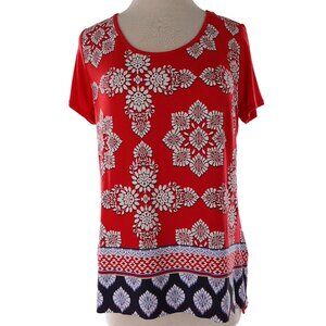 NY&Co Scoop Neck Short Sleeve Bandana Print T-Shirt Sz M